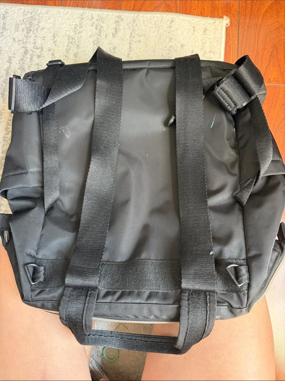 Skip Hop Black Nylon Backpack Diaper Bag with Gold Accents
